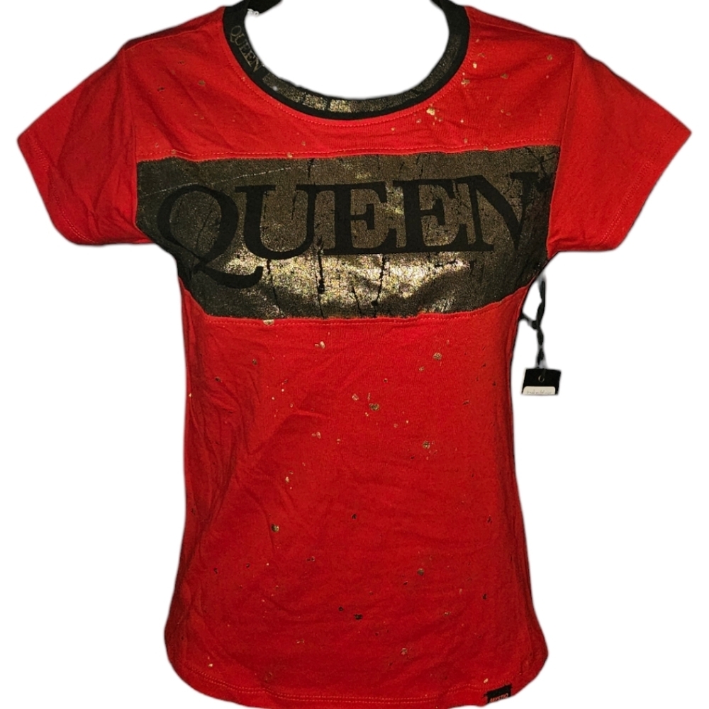 NWT Mystiq Queen Gold Splattered Short Sleeve Top